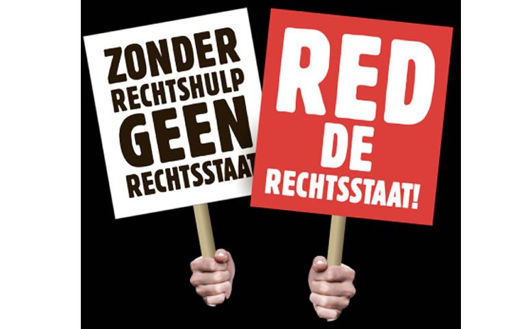 actie_icoon van sociaal advocaten: Zonder rechtshulp geen rechtsspraak, en Red de rechtsstaat!