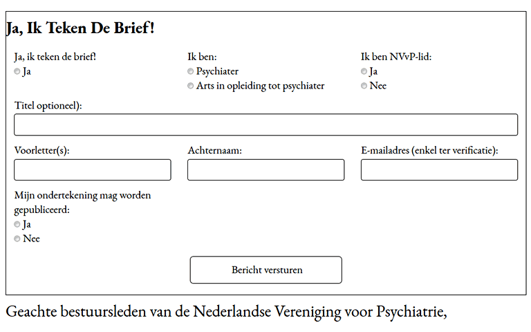 Ondertekenen brief Nederlandse Vereniging voor Psychiatrie