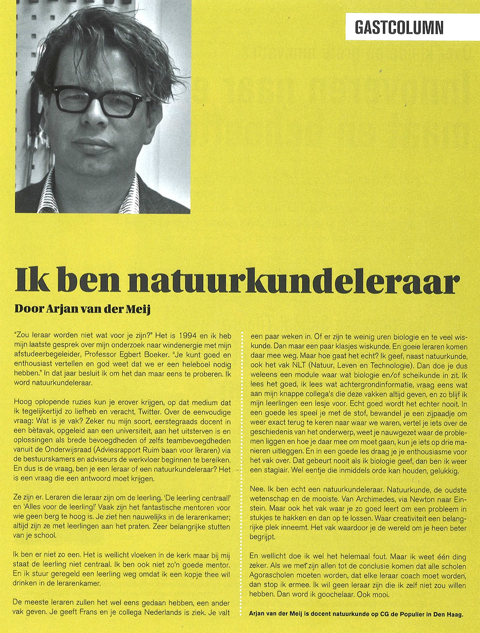 Tekst column van Arjan van der Meij, natuurkundeleraar