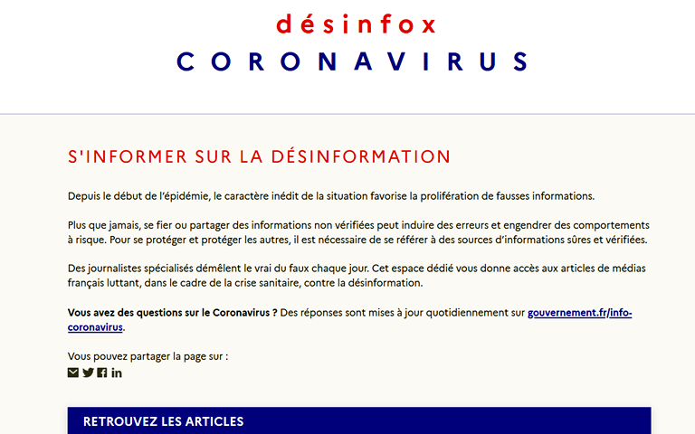 AFbeelding van Franse overheidssite met info over desinformatie coronavirus